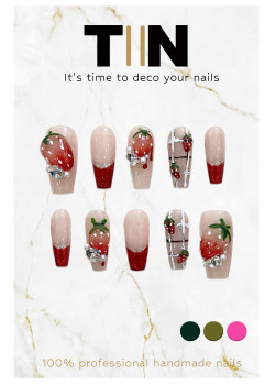 3D strawberry Red French nails