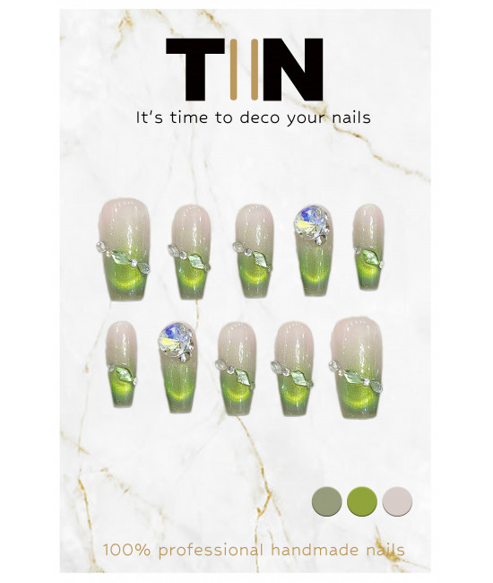 Green Cat eye French nails